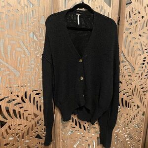 Free People Black V-Neck Button Front Women's Sweater